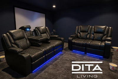 Phantom black leather electric reclining cinema sofas