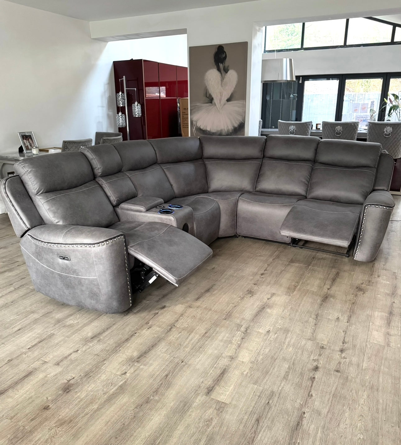 Monaco Tech fabric electric reclining corner sofa