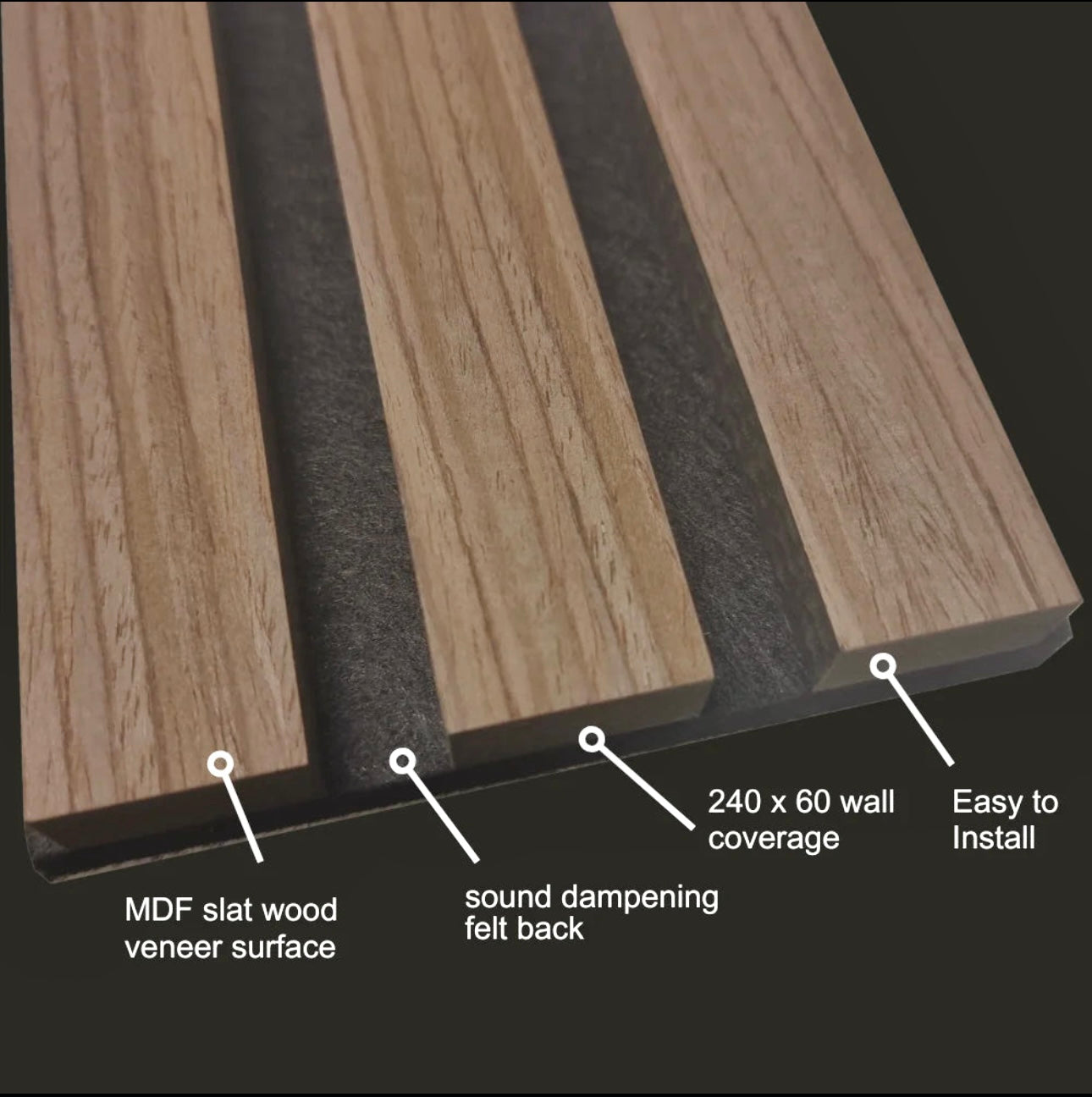 Premium acoustic slatted wall panels 240cm by 60cm all colours