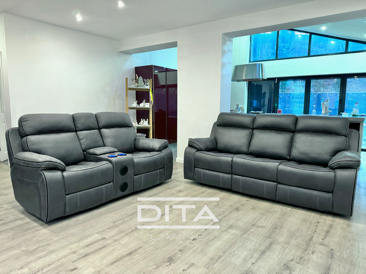 Monaco Tech fabric electric reclining sofa set