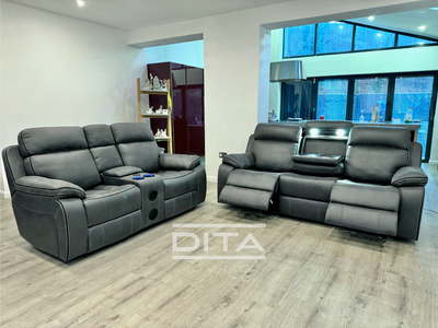 Monaco Tech fabric electric reclining sofa set