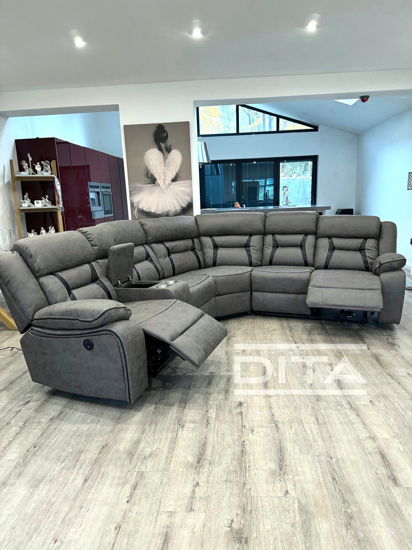 DITA tech fabric electric reclining corner sofa