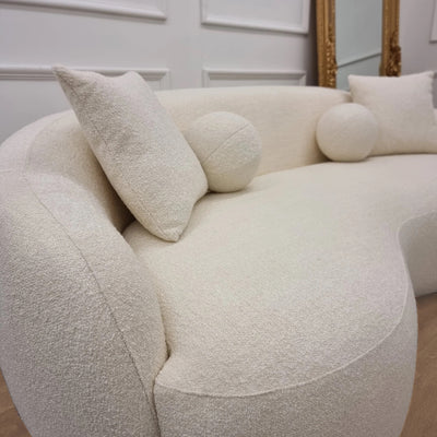 Boucle curved ivory 3 seater sofa