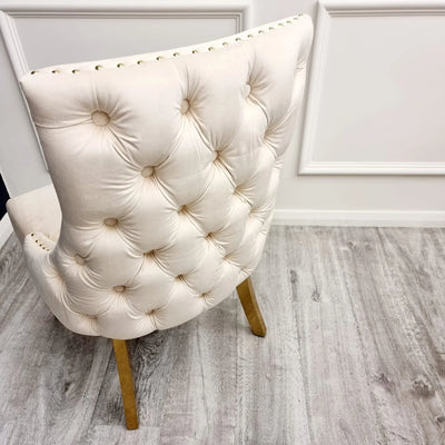 Deep button dining chairs cream plush velvet