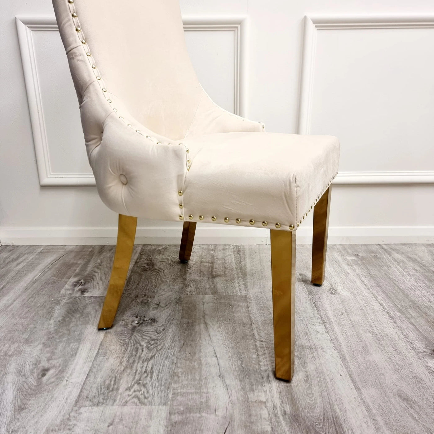 Deep button dining chairs cream plush velvet