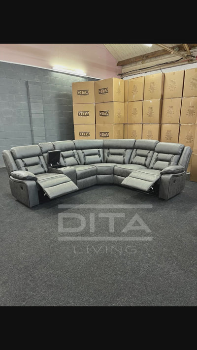 DITA tech fabric electric reclining corner sofa