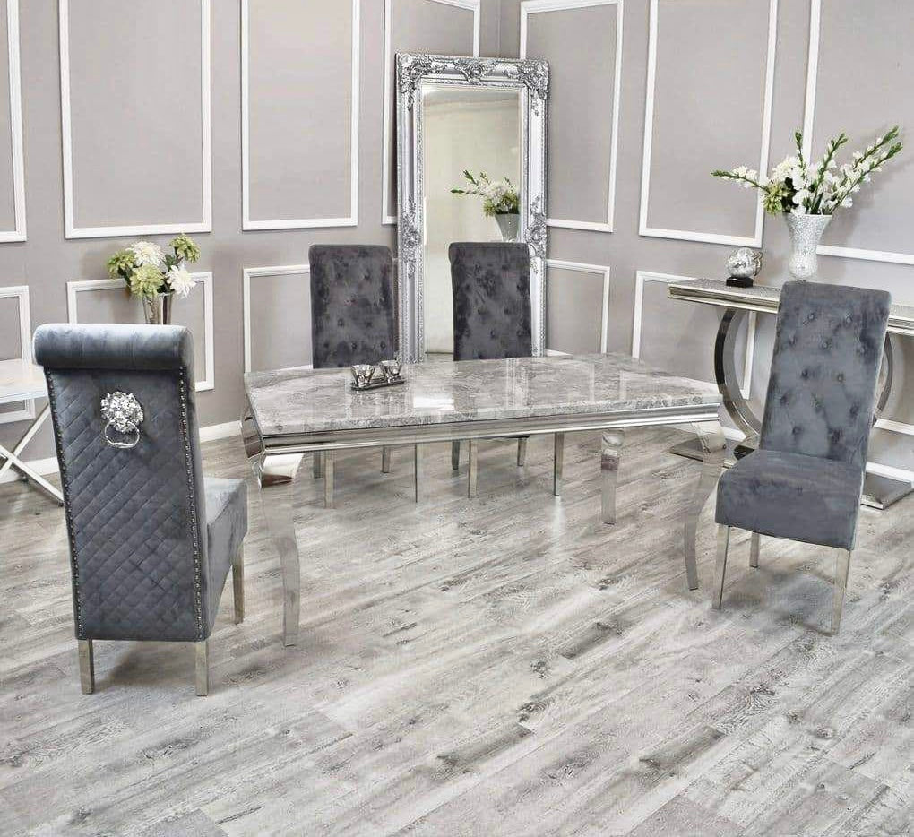 Louis 180cm marble dining table with Florence knocker chairs