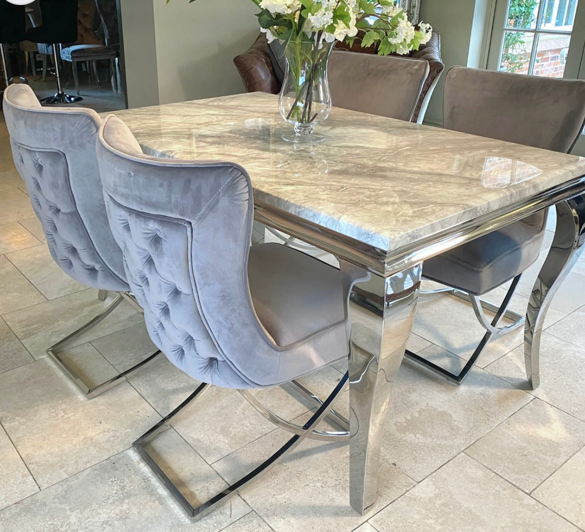 Louis 150cm or 180cm marble dining table with Ella velvet chairs