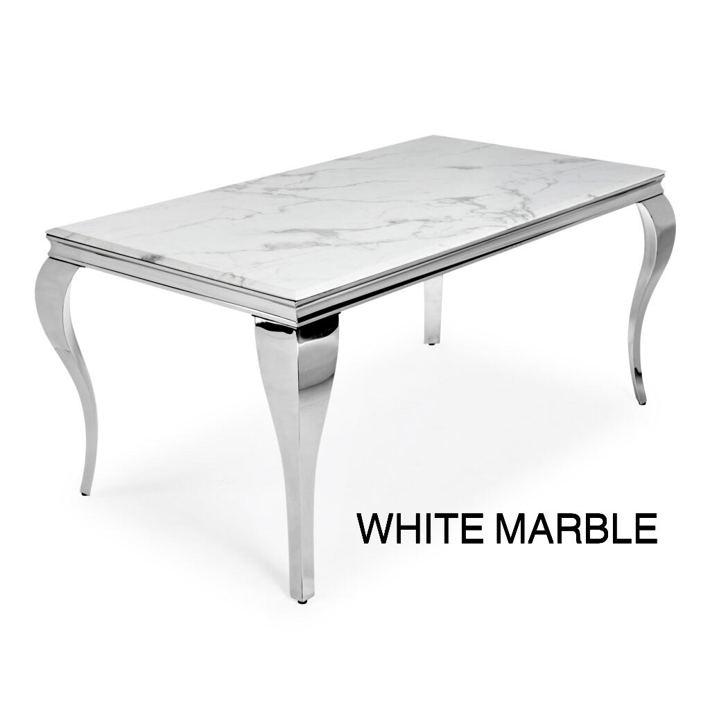 Louis 180cm marble dining table with mayfair lion knocker chairs