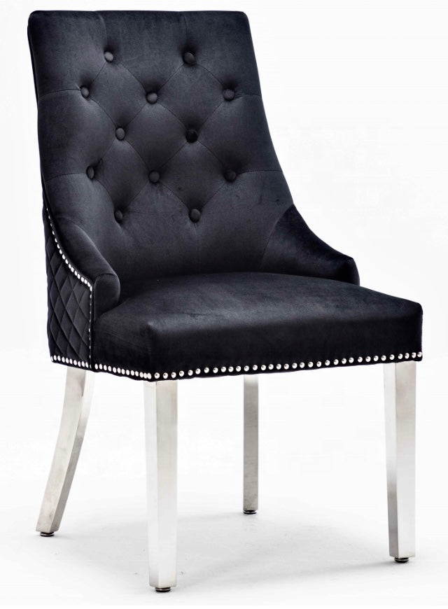 Pair of Mayfair black plush velvet lion knocker dining chairs