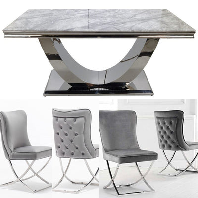 Denver 180cm marble dining table with Ella button back chairs