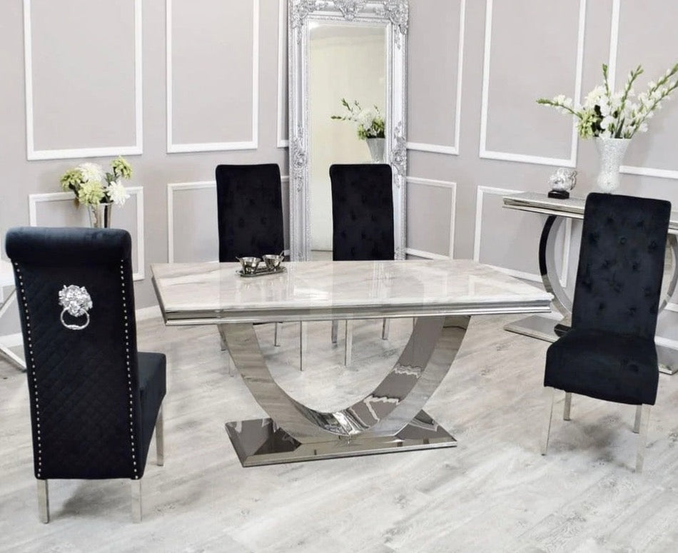 Denver 180cm marble dining with Florence lion knocker chairs – DITA LIVING