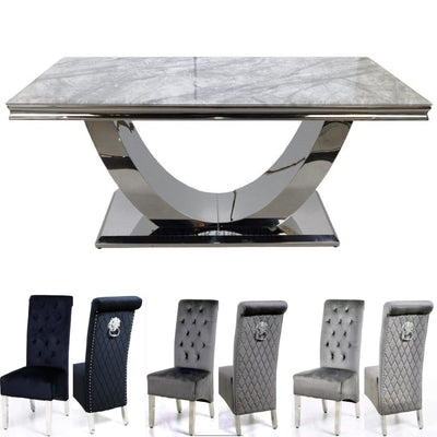 Denver marble dining table with Florence lion knocker chairs