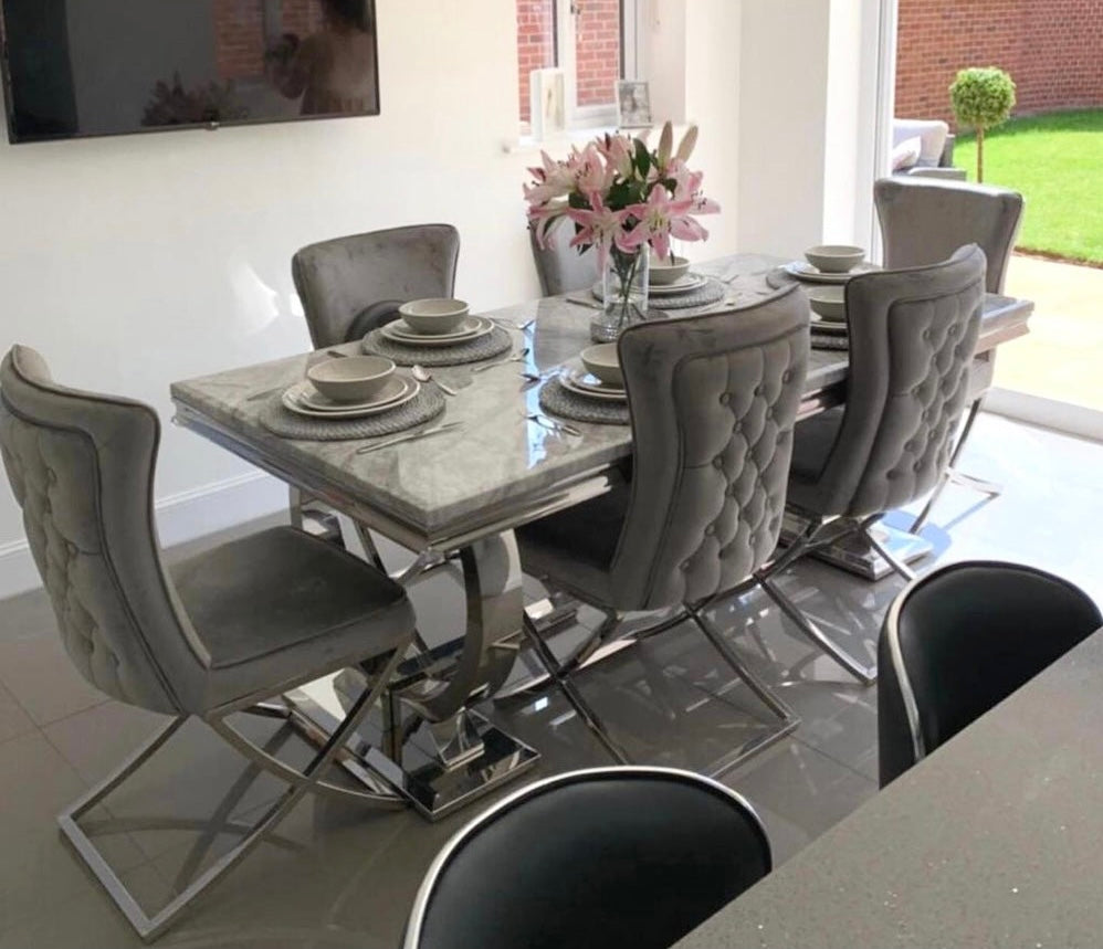 Apollo 180cm marble dining table with Ella chairs
