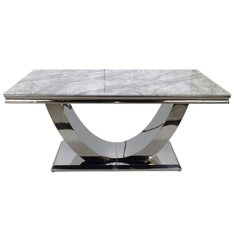 Denver 180cm marble dining table with Mayfair lion knocker chairs