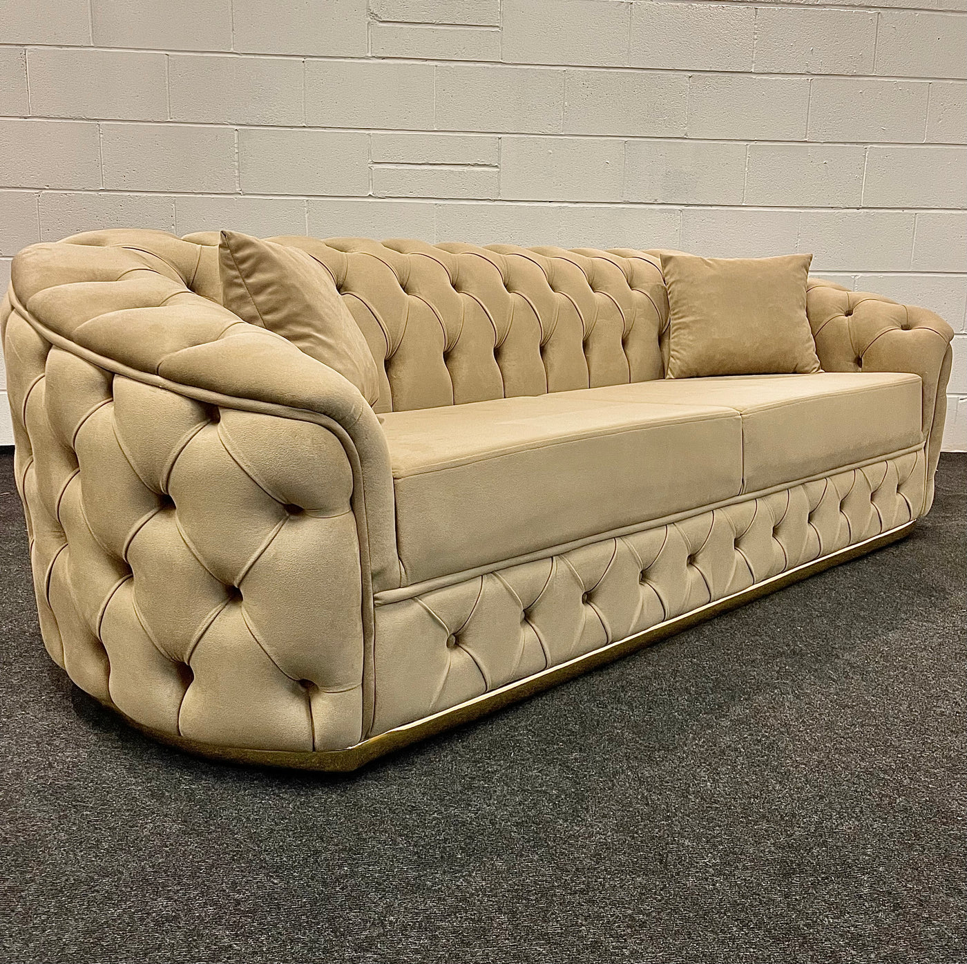Ravello beige plush velvet deep button sofa 3 seater, 2 seater or chair