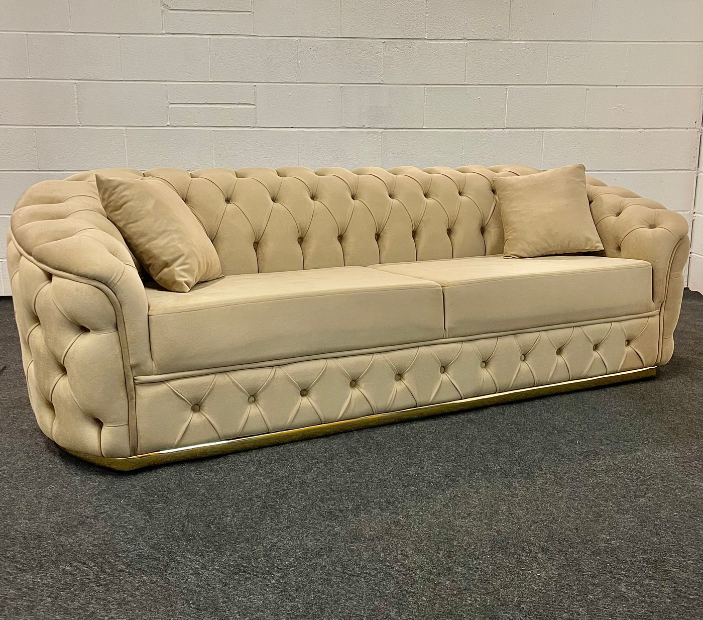 Ravello beige plush velvet deep button sofa 3 seater, 2 seater or chair
